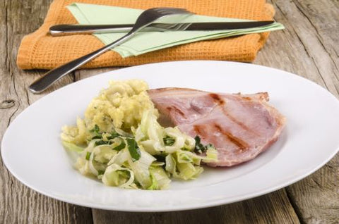 Pickled Pork with Creamy Mash, Braised Cabbage & Mustard Chive Sauce (GF) - NEW! TRADITIONAL RECIPE!